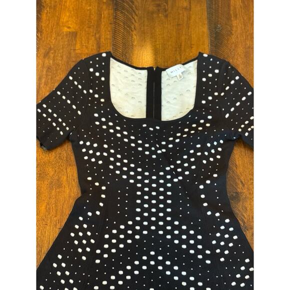 Milly Pointelle Knit Sweater Dress M Black White Fit & Flare Scoop Neck $395 - Picture 7 of 14